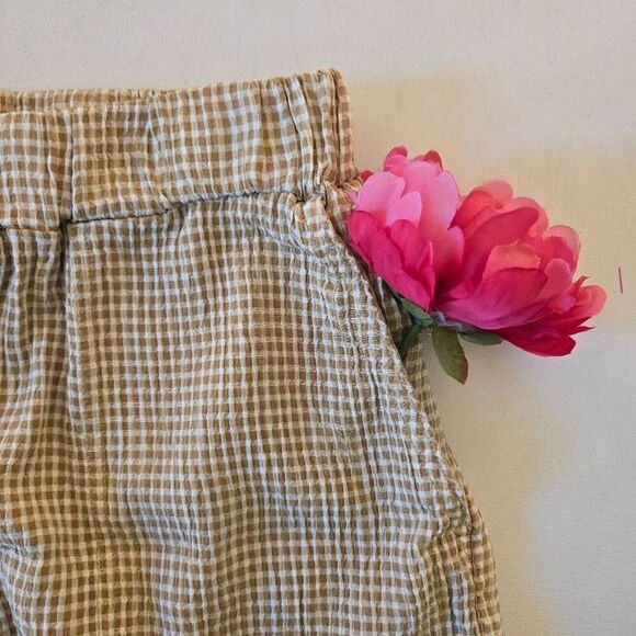 Organic Rags Womens Two Piece Set Tan and White Check Casual Top and Capri Mediu - Picture 6 of 11